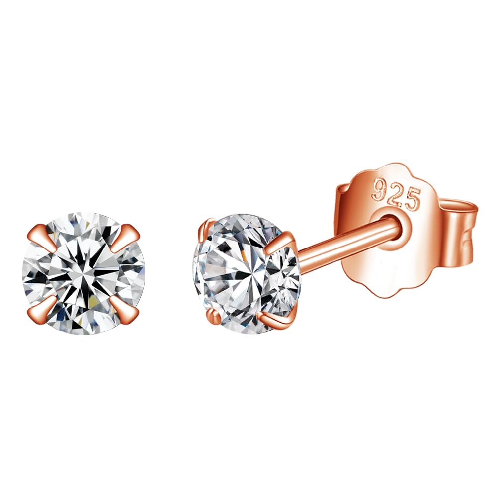Rose Gold Sterling Silver Hoop Earrings Sterling Silver Stud Earrings for Women 6 Pairs Hypoallergenic Tiny Cubic Zirconia Stud Set Cartilage Hoops 6mm 8mm 10mm