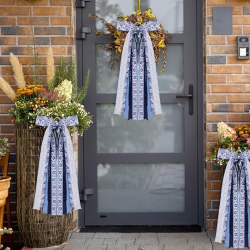 Suncalla 2 Pcs Chinoiserie Ribbon Bow for Wreath Sash for Front Door