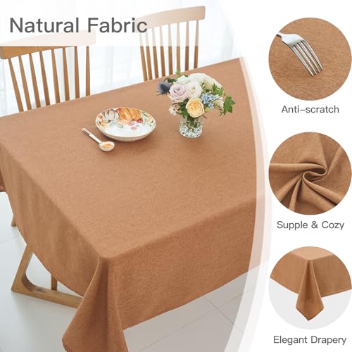 maxmill Fall Rectangular Tablecloth Stain Resistant Waterproof Wrinkle Resistant Spillproof Washable Slubby Textured Table Cloth for Dining Room Harvest Thanksgiving Parties, 60 x 140 Inch, Amber - color: Amber, size: 140" x 60" (Rectangular)
