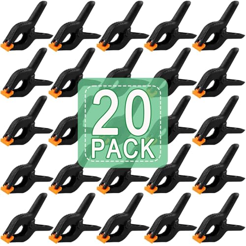 20 PCS 4.5" Heavy Duty Plastic Spring Clamps, Black Spring Clips for Backdrops, Craft Projects, Woodworking, Photography and Display Stands - size: 4.5in-20P