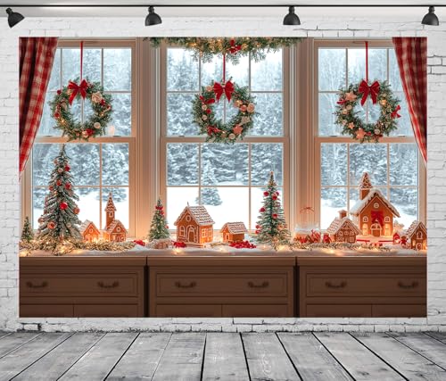 7x5 FT Christmas Gingerbread House Backdrop Natural Snow Outside Xmas Backdrops for Photography Gingerbread House Christmas Party Decorations Family Photo Shoot Props Banner - size: 7x5 FT