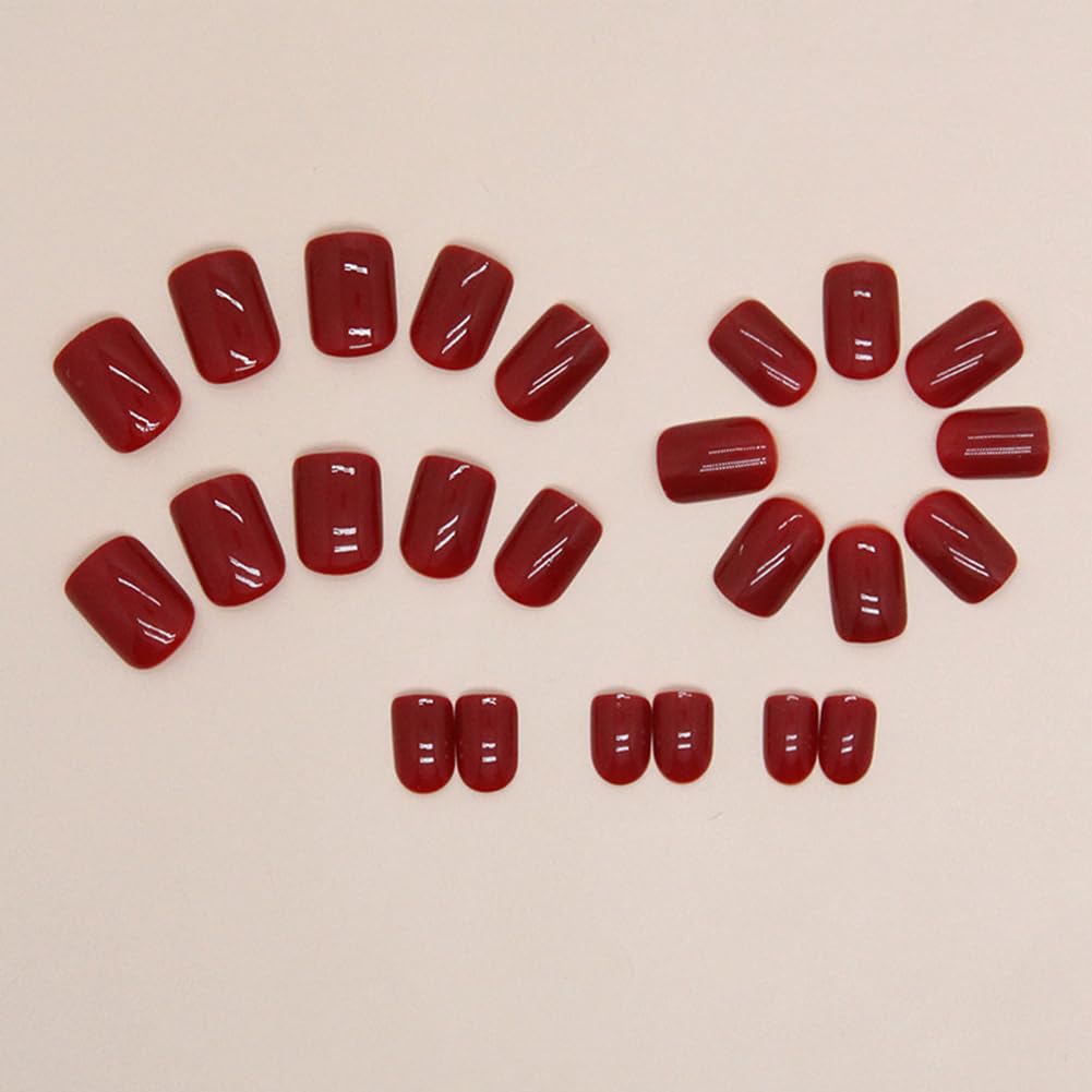 Red Press on Nails Short,Nails Press on Solid Colour Square Fake/False Nails with Press ons Designs Acrylic Press on Nails Gloss Artificial Nails Stick on Nails for Women 24pcs