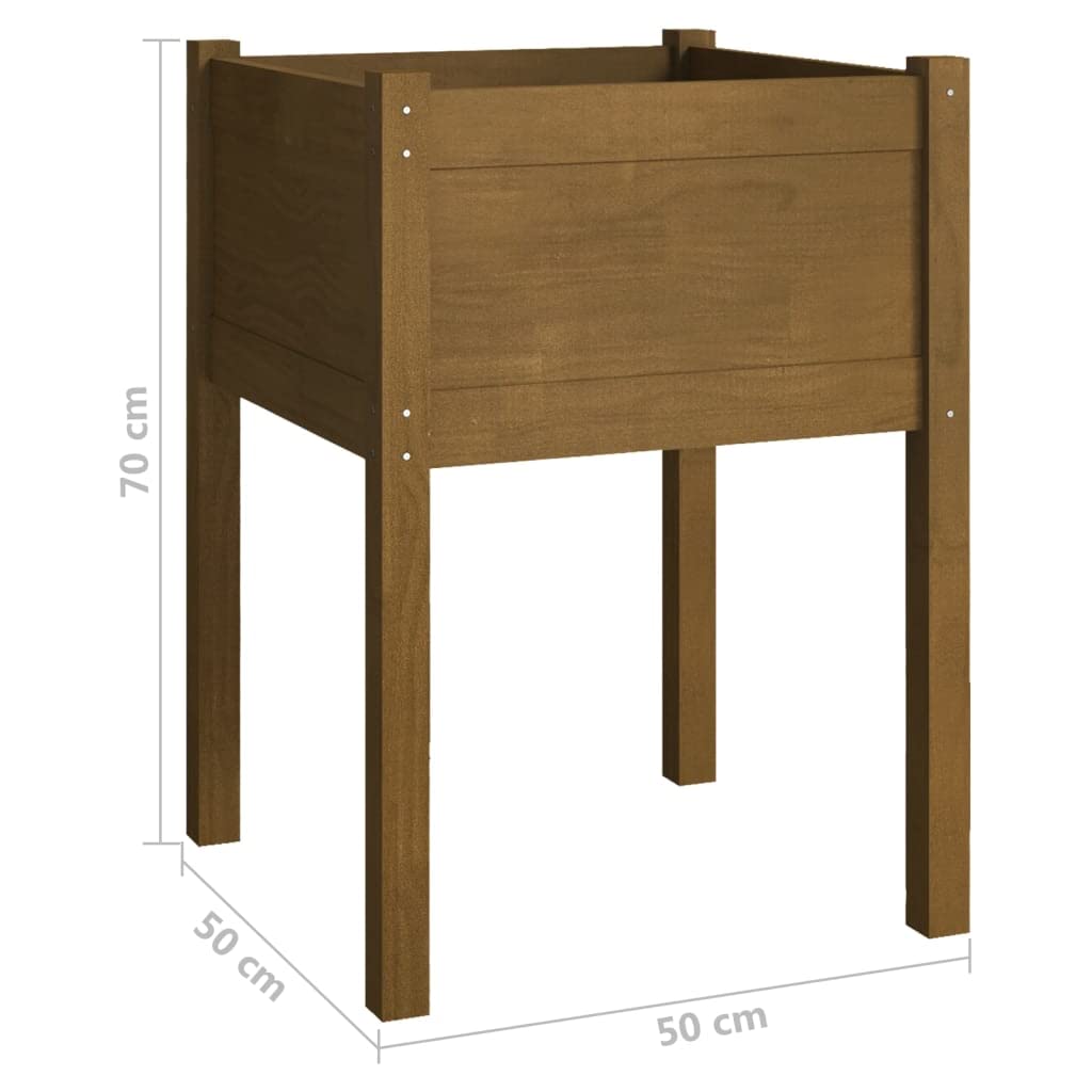 vidaXL Solid Pinewood Garden Planter - Honey Brown, Square Design, Weather-, for Outdoor Use, Easy Assembly, 19.7"x19.7"x27.6" Dimensions