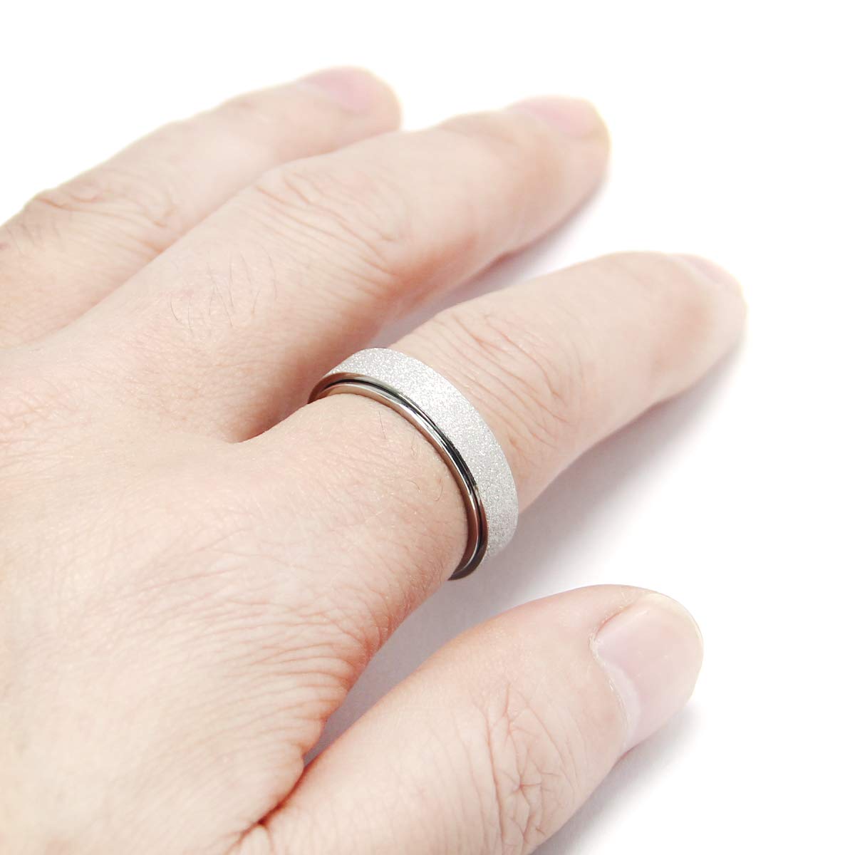 OreilleStar Anxiety Ring for Women Men Fidget Spinner Thumb Ring Titanium Stainless Steel Size 9 Width 6MM Silver Hand Polished