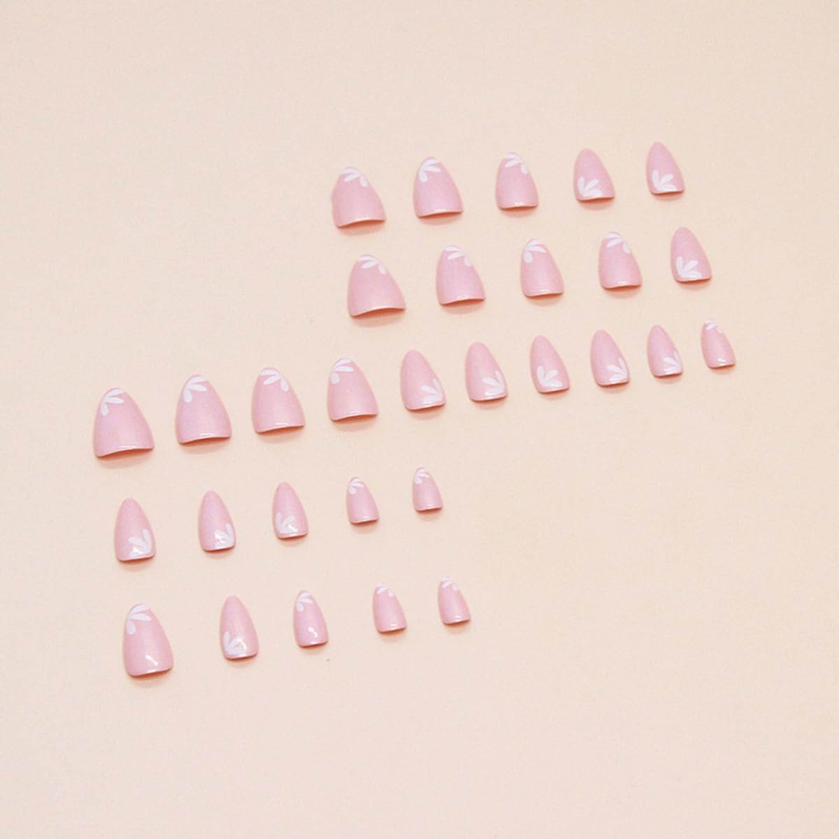 Short Press Almond Pink False Nails with Cute Flower Design - Glitter Acrylic Glossy Full Cover Glue on Shiny Artificial Nails for Women's Manicure - 30Pcs