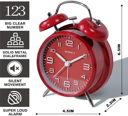 AYRELY?? Super Loud Alarm Clock for Heavy Sleepers Adults, Metal 4.5 Inches