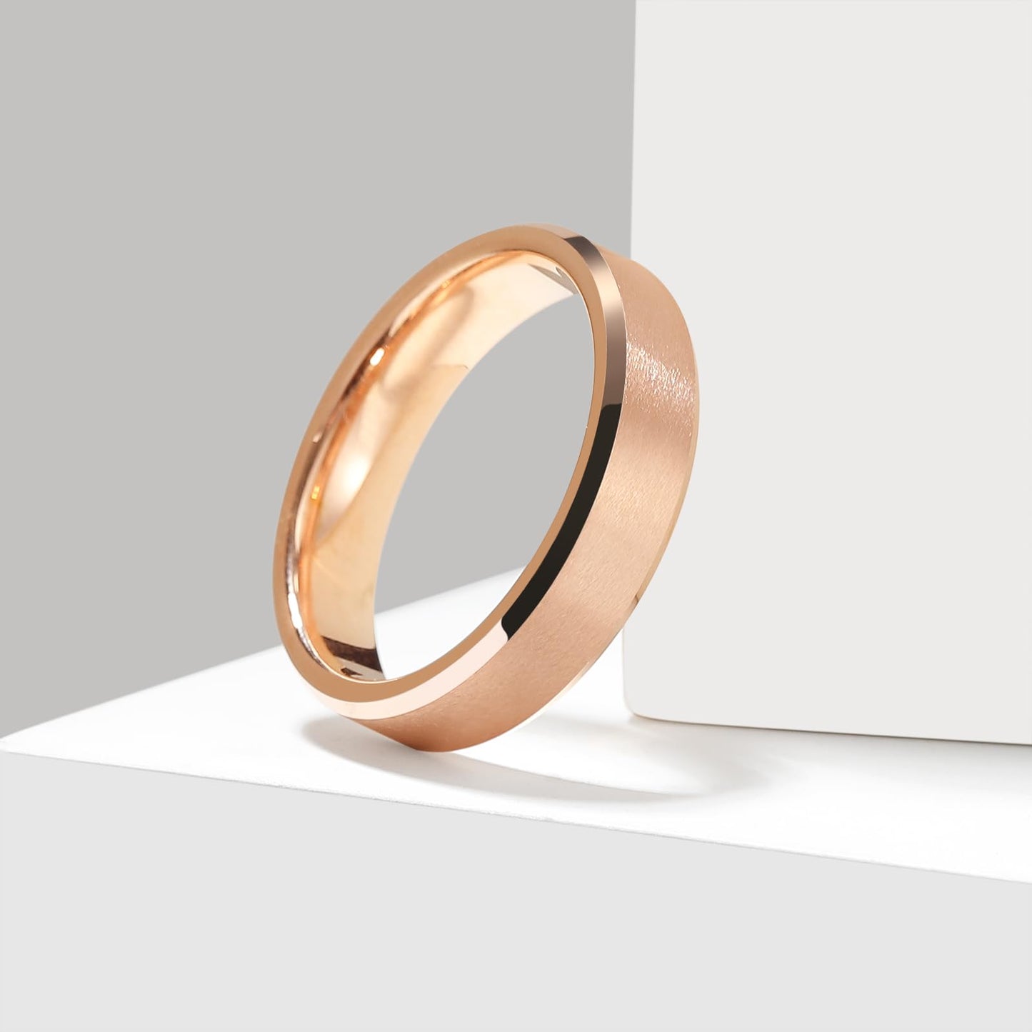 King Will 6mm Men's Rose Gold Wedding Ring – Matte Brushed, Beveled Polished Edge, Comfort Fit, Size 8