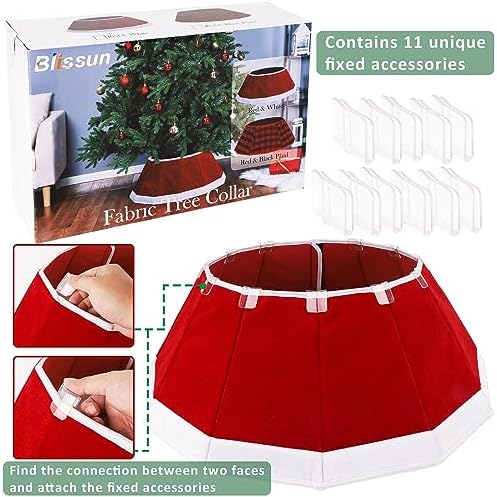 Blissun Fabric Christmas Tree Collar & Skirt - Willow Tree Decorations (Red & White)