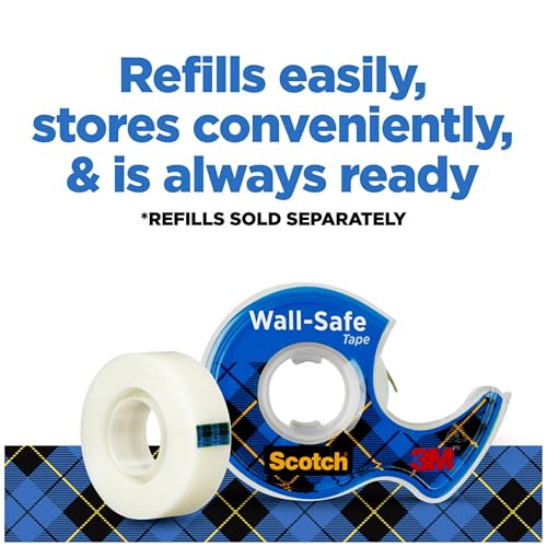 Scotch Wall-Safe Tape, 2 Dispensered Rolls, Sticks Securely, Removes Cleanly, Invisible, Designed for Displaying, Photo Safe, 3/4 in x 600 in (183-DM2) - size: 2 Rolls