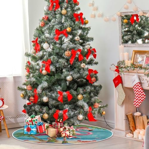 Pfrewn Christmas Tropical Flamingo Palm Tree Crab Christmas Tree Skirt 48" Farmhouse Winter Mini Xmas Tree Skirts Mat for Welcome Holiday Party Supplies Rustic Ornaments Indoor Home Decor