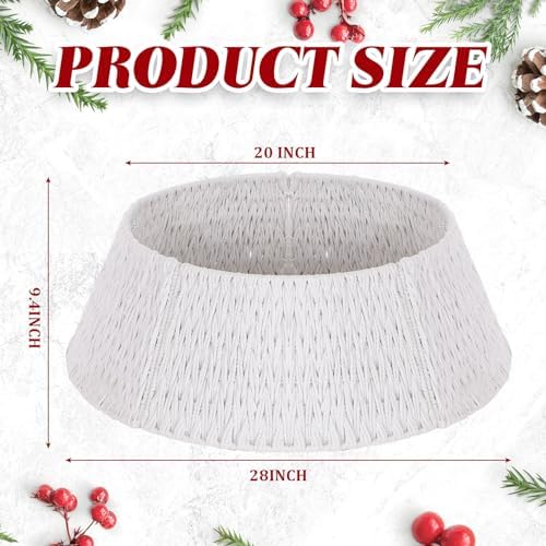 Preboun 28" Boho Christmas Tree Collar White Woven Farmhouse Skirt
