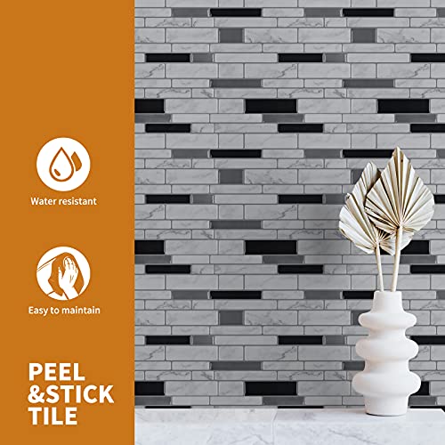 WOWSTAR 10-Sheet Peel and Stick Backsplash Tile for Kitchen Wall, Back Splash Stick On Tiles for Kitchen （12"x12", White Marble） - color: White Marble