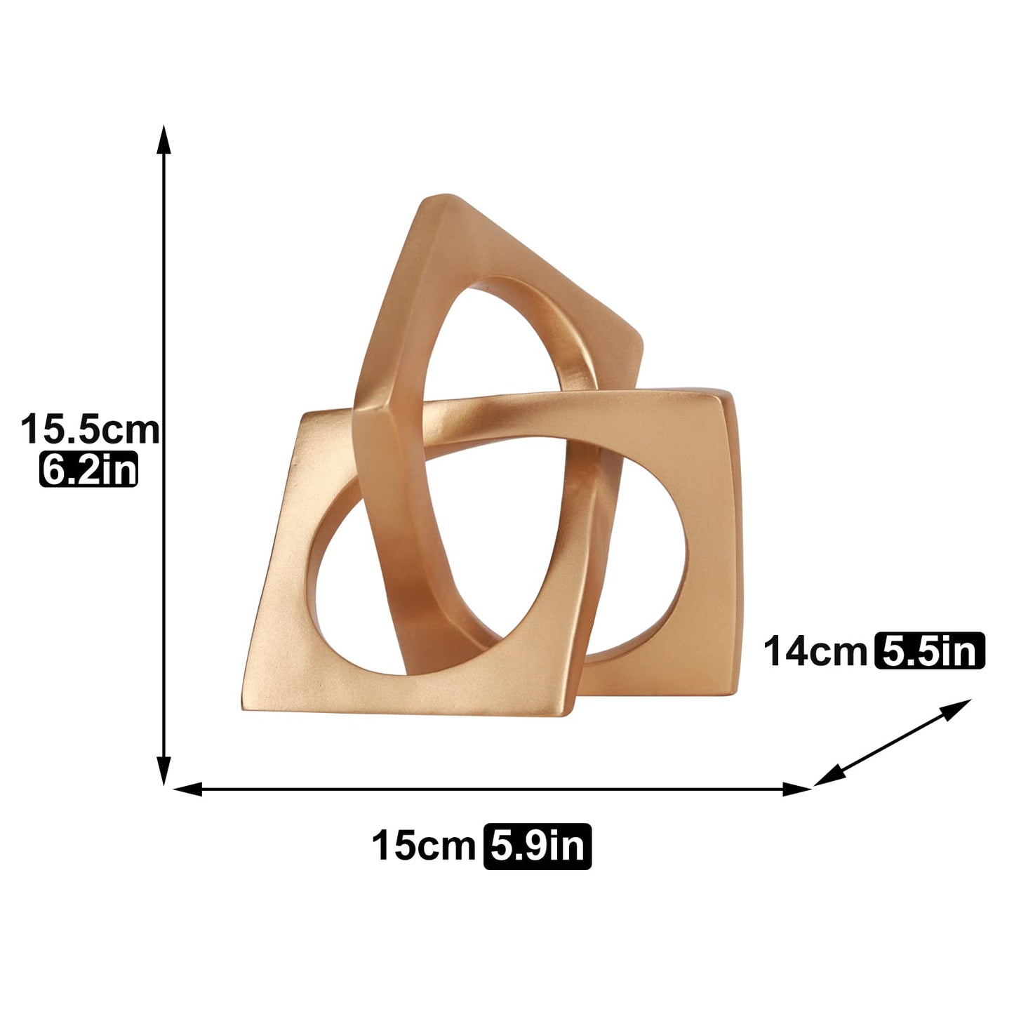 Modern Geometric Cube Decorations - Gold Knot Statues for Home, Bookcase, Tabletop, Console, Entryway & Dining Table Centerpieces