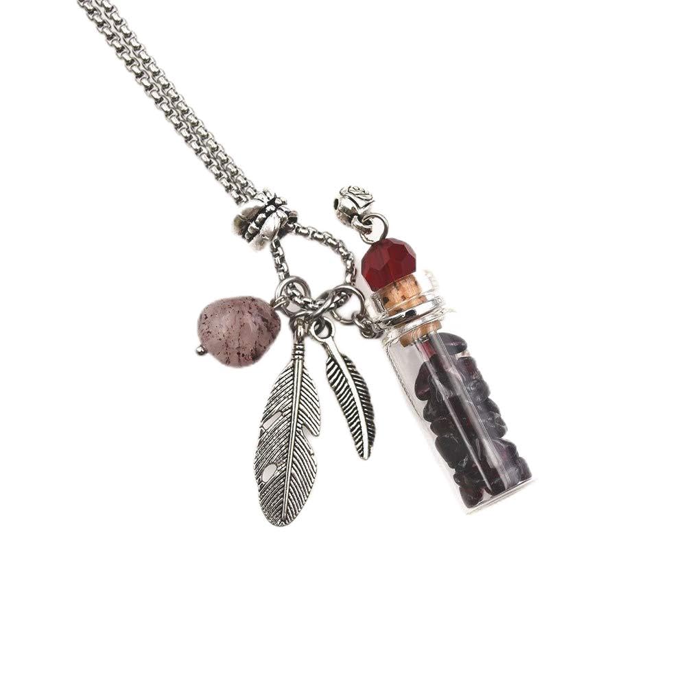 CoolDIY Aromatherapy Essential Oil Diffuser Necklace Locket Pendant Stainless Steel Perfume Necklace Crystal stone Glass vial Necklace (Wine)