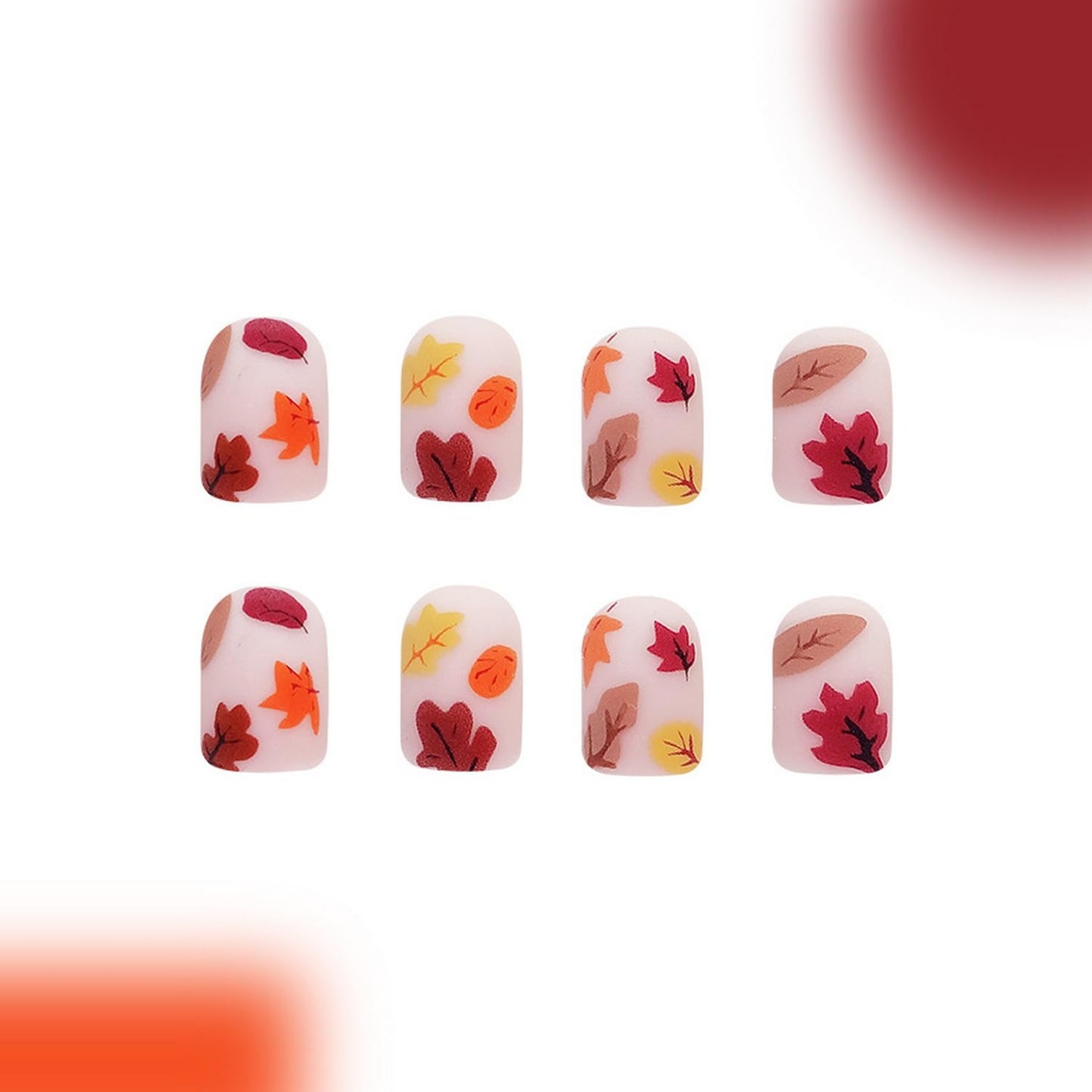 24pcs Short Square Fake Nails Fall Nails Press on Nails Thanksgiving Acrylic Nails Matte with Fall Leaf Design Autumn Maple Leaf Decoration Full Cover Press ones Stick on Nails for Women
