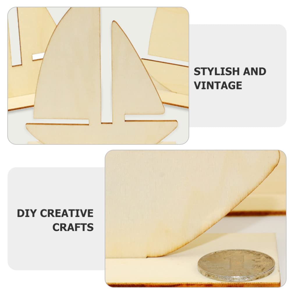 10pcs Sailboat Wood Slices Unfinished Wood Cutouts Rustic Blank Wood Sailing Slice Pieces Ornaments Hanging Embellishments for Beach Ocean Theme Party DIY Art Crafts Projects