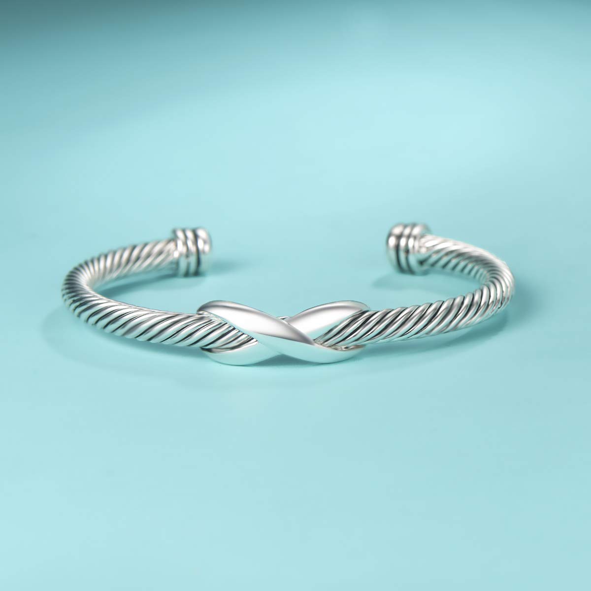 UNY Jewelry Bracelet Criss Cross X Shape Infinity Twisted Cable Wire Open Bangle Designer Inspired Women Jewelry Christmas Gifts (Single Silver)