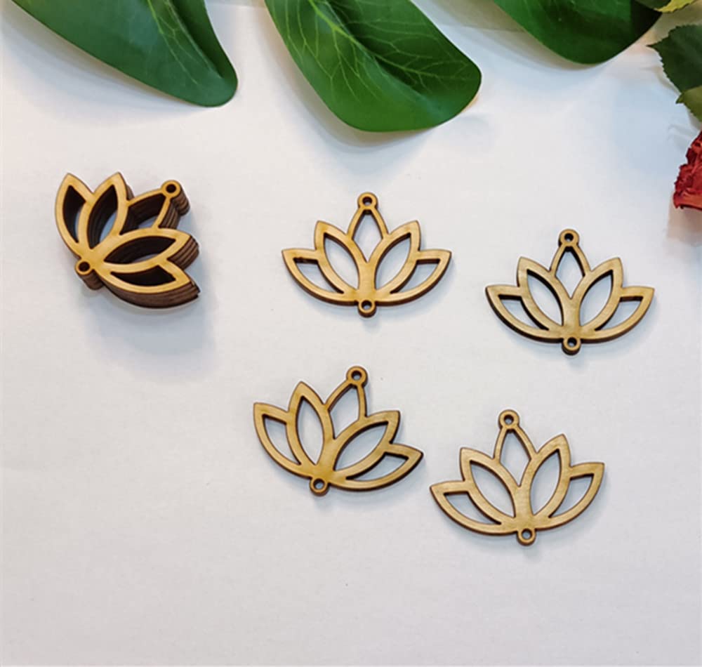 30pcs of Lotus Shape Cutout Wood Earrings Blanks,DIY Unfinished Laser Cut Crafts,Wood Jewelry Accessories (2'')