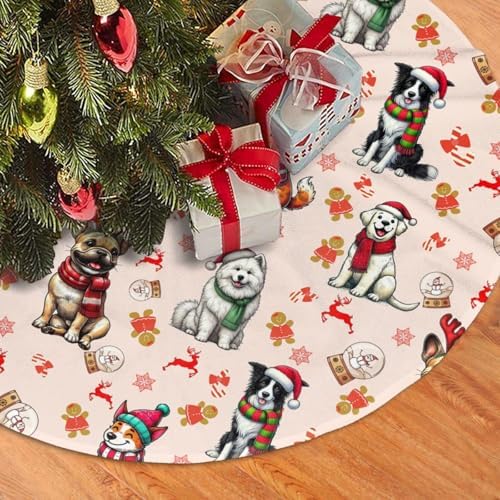 Dog Christmas Tree Skirts with Tassel Xmas Tree Skirt for Home Holiday Indoor Outdoor Seasonal Decors 30"
