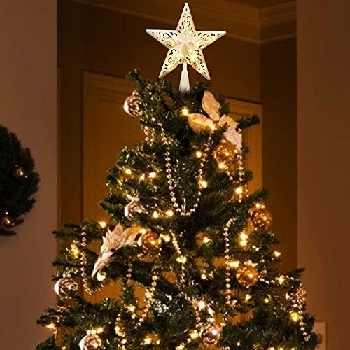 Brizled Christmas Tree Topper with 10 Warm Lights, 8" Silver Star Tree top