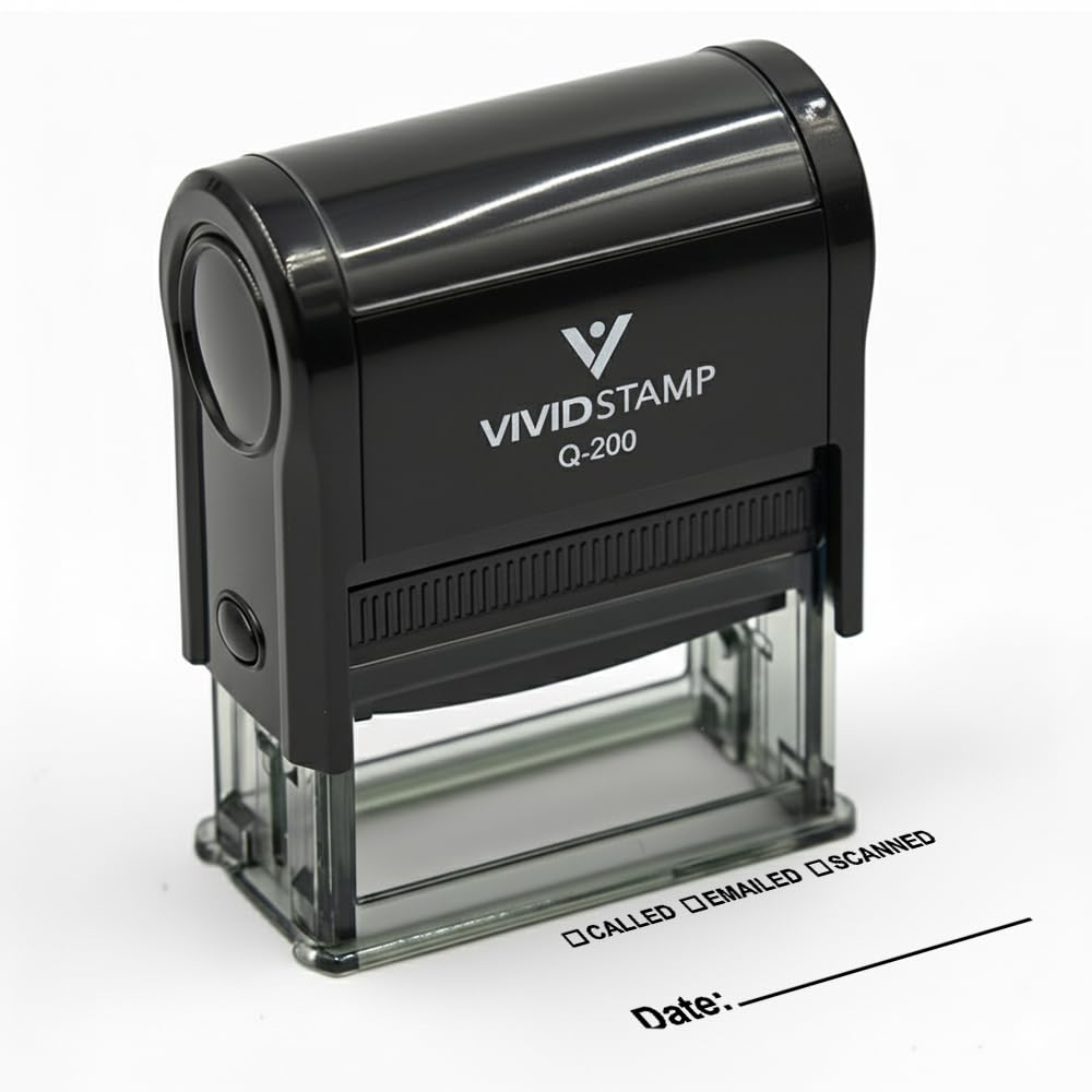 [] Called [] Scanned [] Emailed with Date Line Self-Inking Office Rubber Stamp (Black Ink) - Q-400
