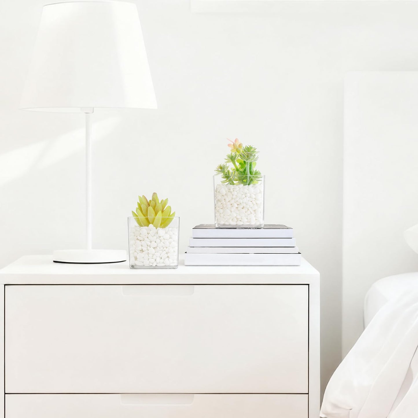 PapakeNook 2-Pack Mini Clear Acrylic Artificial Succulent in Pots Small Fake Plants for Living Room Bathroom Plant Shelf Decor Office Desk Floating Shelves Window Sill Decoration Accessories