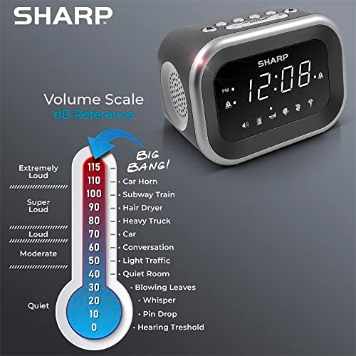Sharp Big Bang Super Loud Alarm Clock for Heavy Sleepers, 115dB, 6 Sounds | Adjustable tone, custom snooze, 2 wake times, battery backup, hard of hearing, deep sleep, shift workers, dorm room, students