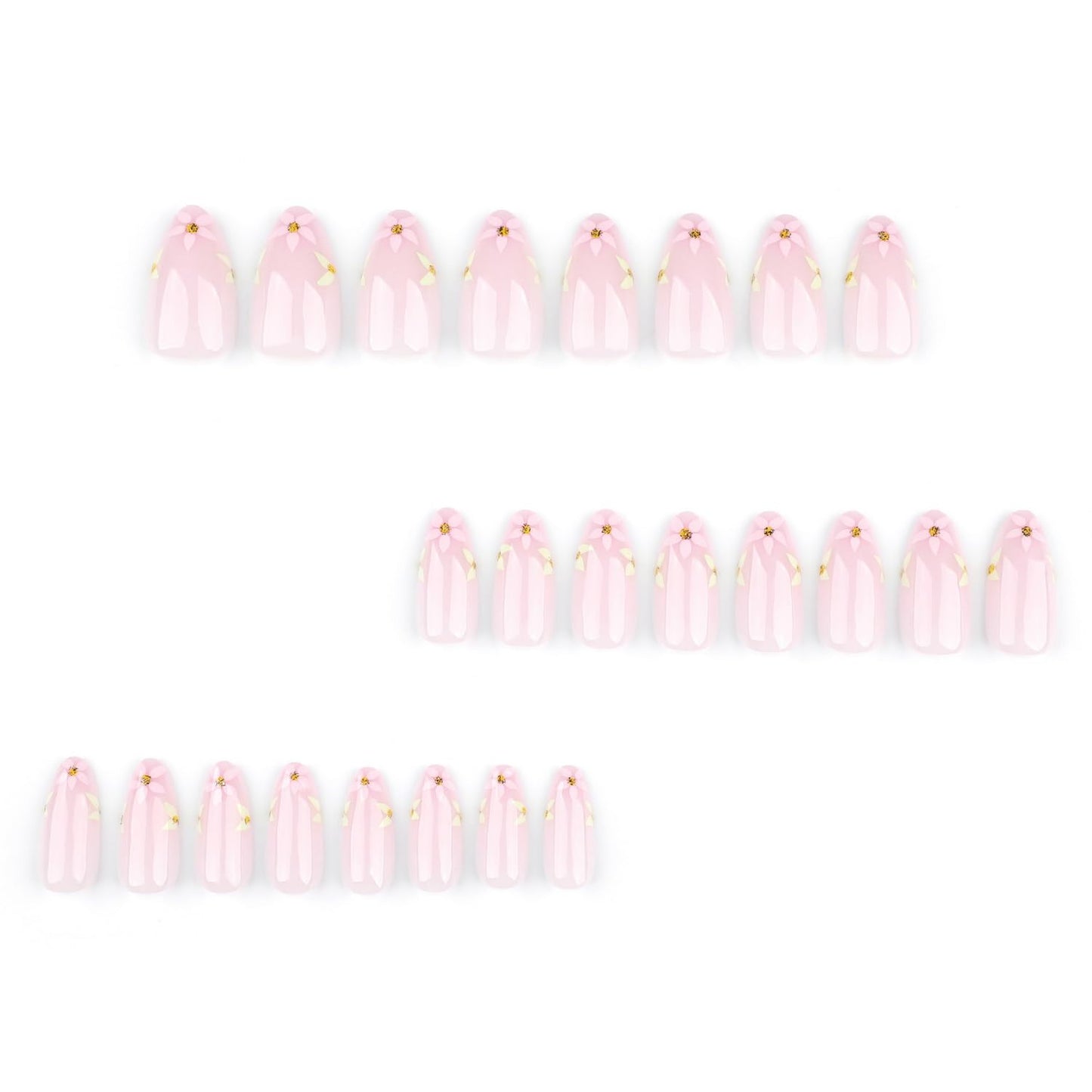 24pcs Pink Press on Nails Short Almond Fake Nails Glossy Full Cover Flower with designs Acrylic Nails Artificial Nails Spring Summer Reusable Floral False Nails Cute Glue on Nails for Women
