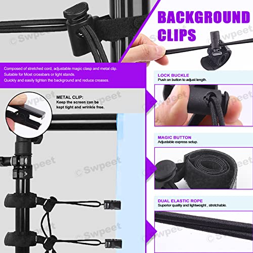 Swpeet 22Pcs Photography Backdrop Clips Clamps Assorments Kit, 10Pcs Curtain Rings with Clips, 6Pcs Backdrop Spring Clamps and 6Pcs Leather Background Clips Holder - size: No.2 Backdrop Clips Clamps