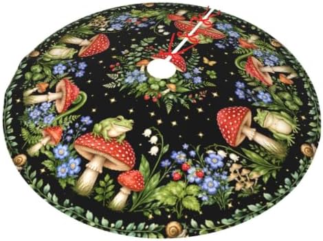 Mushroom Frog Christmas Tree Skirt Xmas Tree Skirt, Winter Christmas Tree Mat for Home Party Holiday Indoor Outdoor Decorations