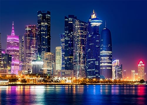 BELECO 9x6ft Fabric City Night Backdrop Modern Luxury Buildings Skyline and Skyscrapers Urban Cityscape Background Backdrop Home Decor Photo Booth Studio Props - size: 9x6FT