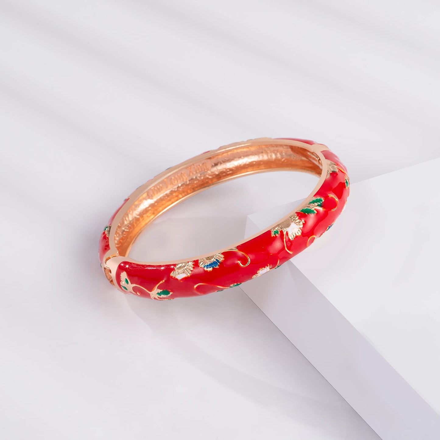 UJOY Handcrafted Cloisonne Bangle Bracelets Butterfly Enamel Metal Handcuff Jewelry Set Box Gift for Women 55A108-55B30 red