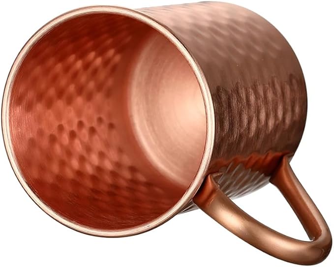 Moscow Mule Pure Copper Mugs - Set of 4 - Handmade of 100% Pure Copper -Hammered Finish-Riveted Handle