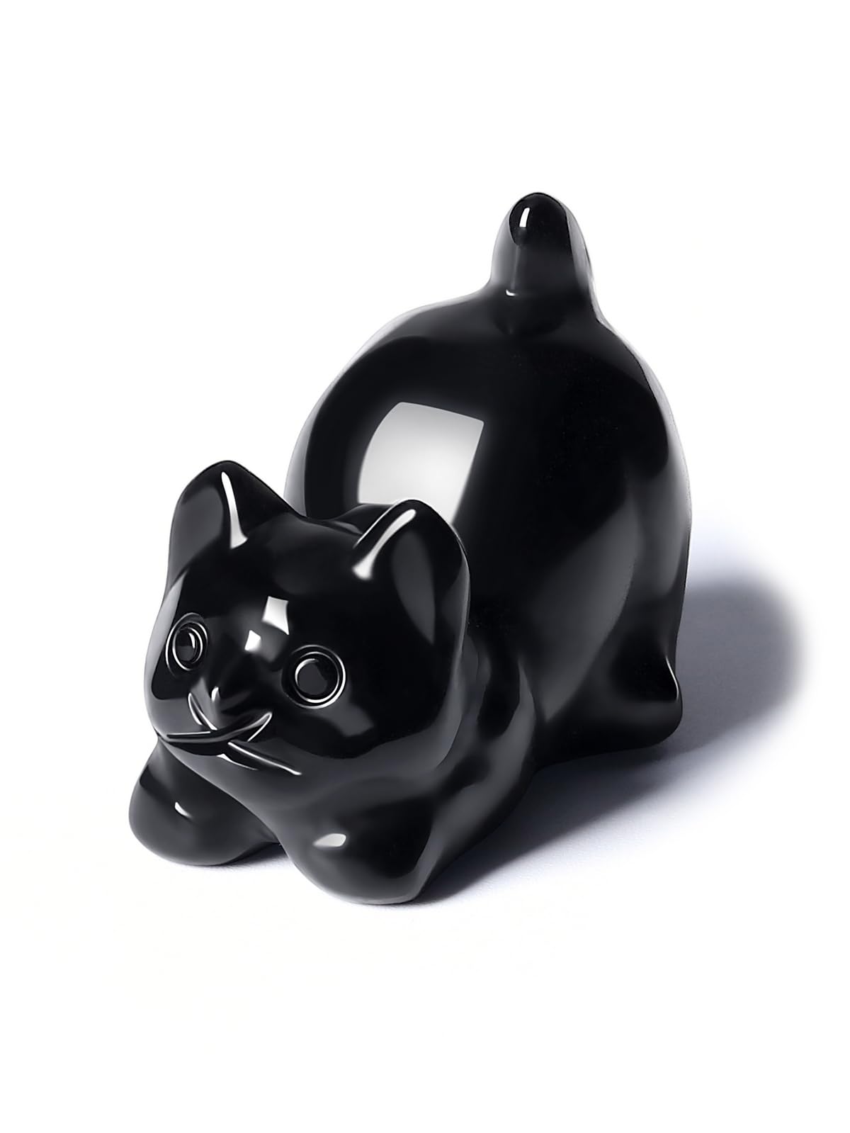 MANIFO Black Obsidian Crystal Cat Figurine for Cat Lovers Cute Gemstone Cat Ornaments for Home Office Cat Statue Gifts