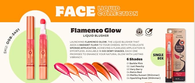 Flamenco Glow Liquid Blush – Very Berry – Deep Berry Shade with Built-in Sponge Applicator – Lightweight, Blendable, Long-Lasting, Vegan & Cruelty-Free, 6ML/0.21 FL.OZ，pack of 1