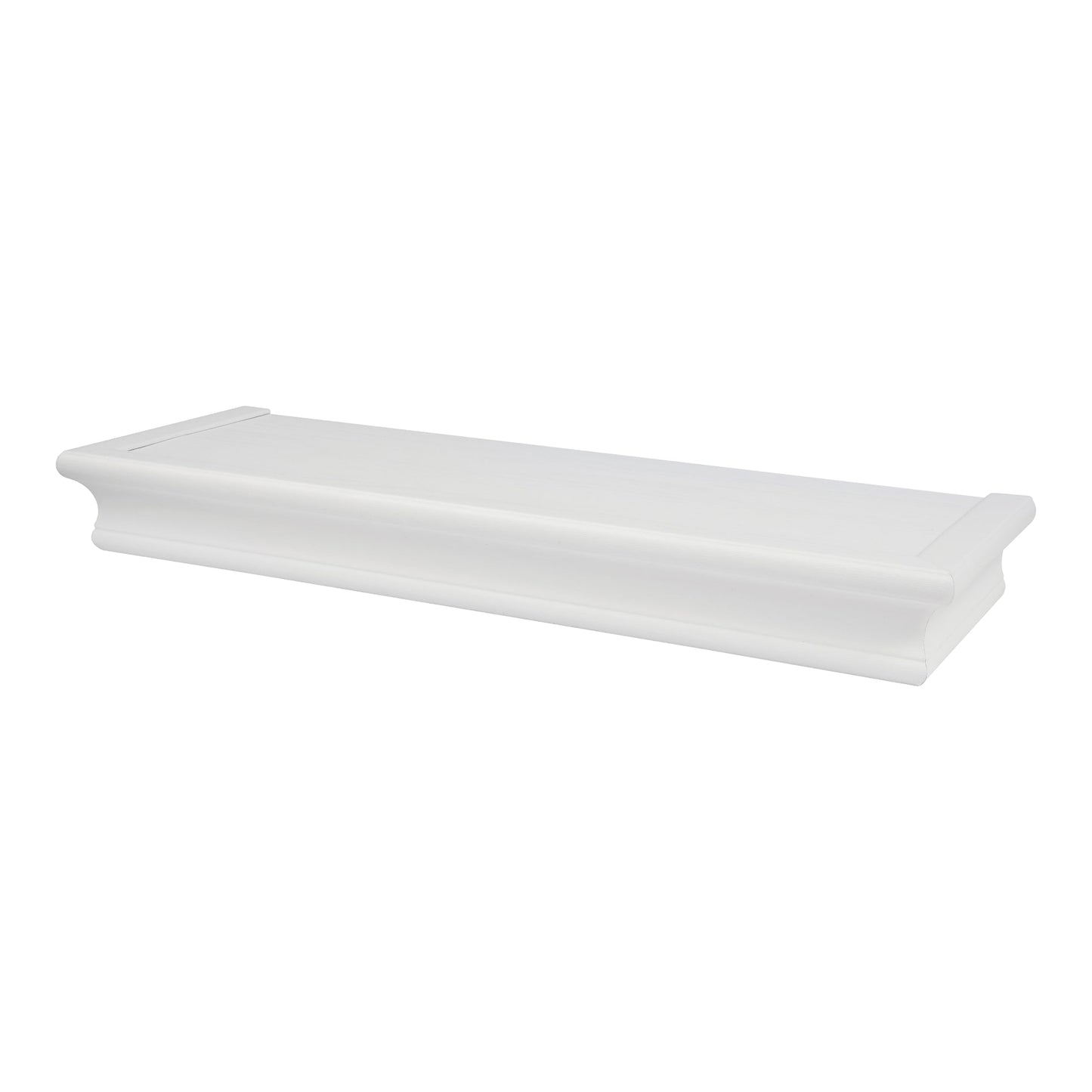 HIGH & MIGHTY Decorative 18" Floating Shelf Holds up to 15 lbs, Easy Tool-Free Dry Wall Installation, Beveled, White | 515654