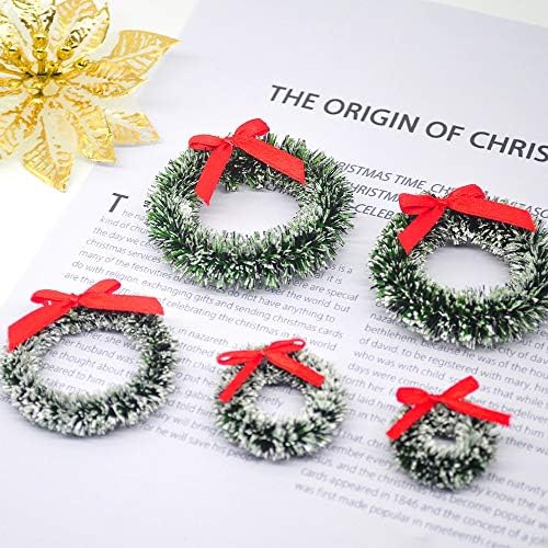 Christmas Decoration 6 Mini Christmas Wreath Christmas Home Decorations Christmas Tree DIY Floral Wedding Artificial Wreath Pendant Jewelry (Color : Light Pink Diameter : 4cm) (Wood Green With Bow 5