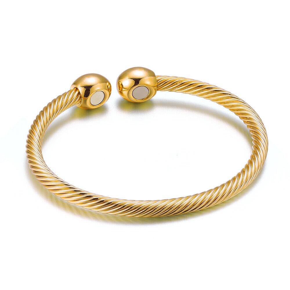 NewZenro Elegant Magnetic Bracelet Copper Magnets Bangle For Women Men Gifts for Father's Day (Gold-Tone)
