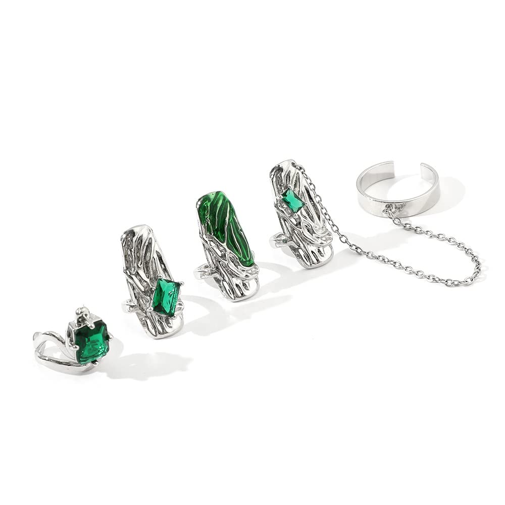 8Pcs Women Finger Tip Nail Rings, Adjustable Opening Nail Art Charms Accessories, Finger Tip Claw Nail, Tip Fingernail Set (Green)