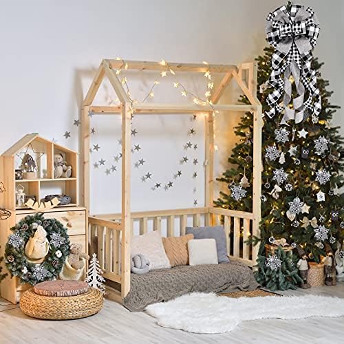 Syhood 13 Pcs Christmas Bow Tree Topper Set Black White Buffalo Plaid