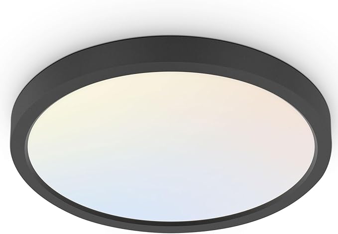 hykolity 18 Inch LED Round Flat Panel Light, Black, 32W, 3200lm, 3000K/4000K/5000K CCT Selectable, 120°Beam Angle, Dimmable Edge-Lit Flush Mount Ceiling Light Fixture - ETL Listed