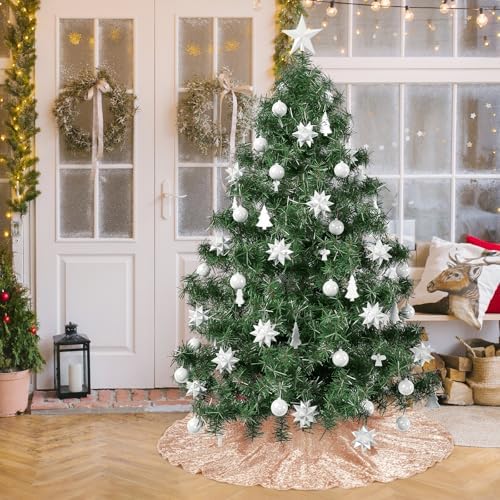 Poise3EHome Rose Gold Christmas Tree Skirt, 70 Inch Sequin Tree Skirt