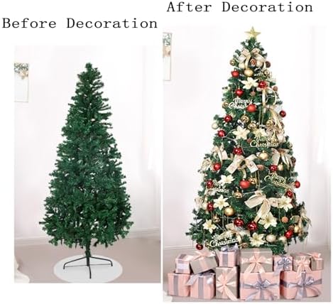 Artificial Christmas Tree Upgrade with Xmas Tree (All Ornaments on The Tree Included) Christmas Tree Stand Metal Hinges & Foldable Base, for Home, Office, Party