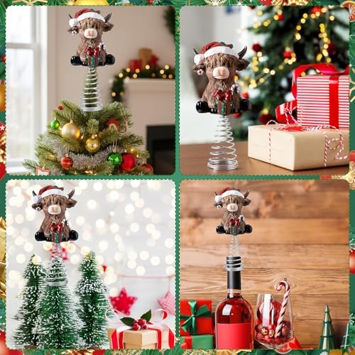 Gejoy Christmas Highland Cow Miniature Tree Topper Ornaments 5.1 Inches Mini Resin Cattle Tree Top Decorations for Rustic Home Farmhouse Holiday Accents Party Decor, Thanksgiving Xmas Gift Ideals