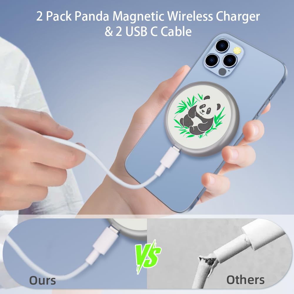 Metal Wireless Phone Charger 2 Pack, 15W Panda Magnetic Wireless Charger Pad for iPhone 17/16/15/14/13/12 Pro Max Plus and Airpods 4/3/2 Pro&Wireless Charger for Office for Nightstand for Travel