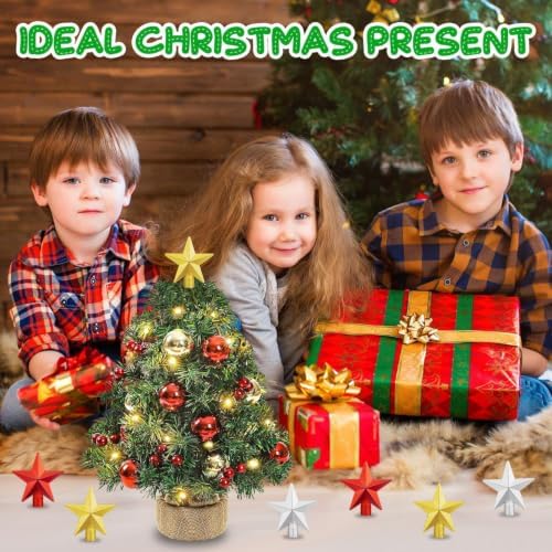 15Pcs Small Christmas Tree Topper, Mini Tree Topper Stars, 2.36 Inch Christmas Red Gold Silver Star Trees Top for Xmas Holiday Trees Ornament Home Decor
