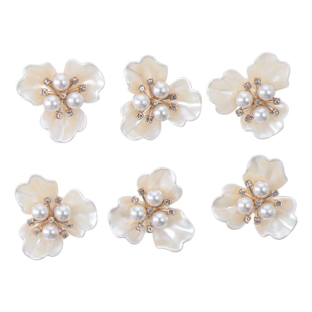 diyhub 30Pcs Rhinestone Pearl Embellishments Faux Pearl Flower Buttons Flatback Beads for Jewelry Making