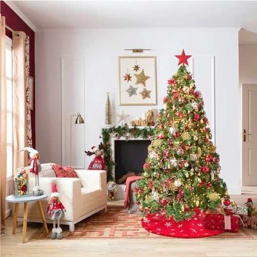 Red Plush Christmas Tree Skirt: 36 Inch Red Faux Fur Tree Skirt with Silver Sequin Snowflakes for Merry Christmas Party Tree Decorations