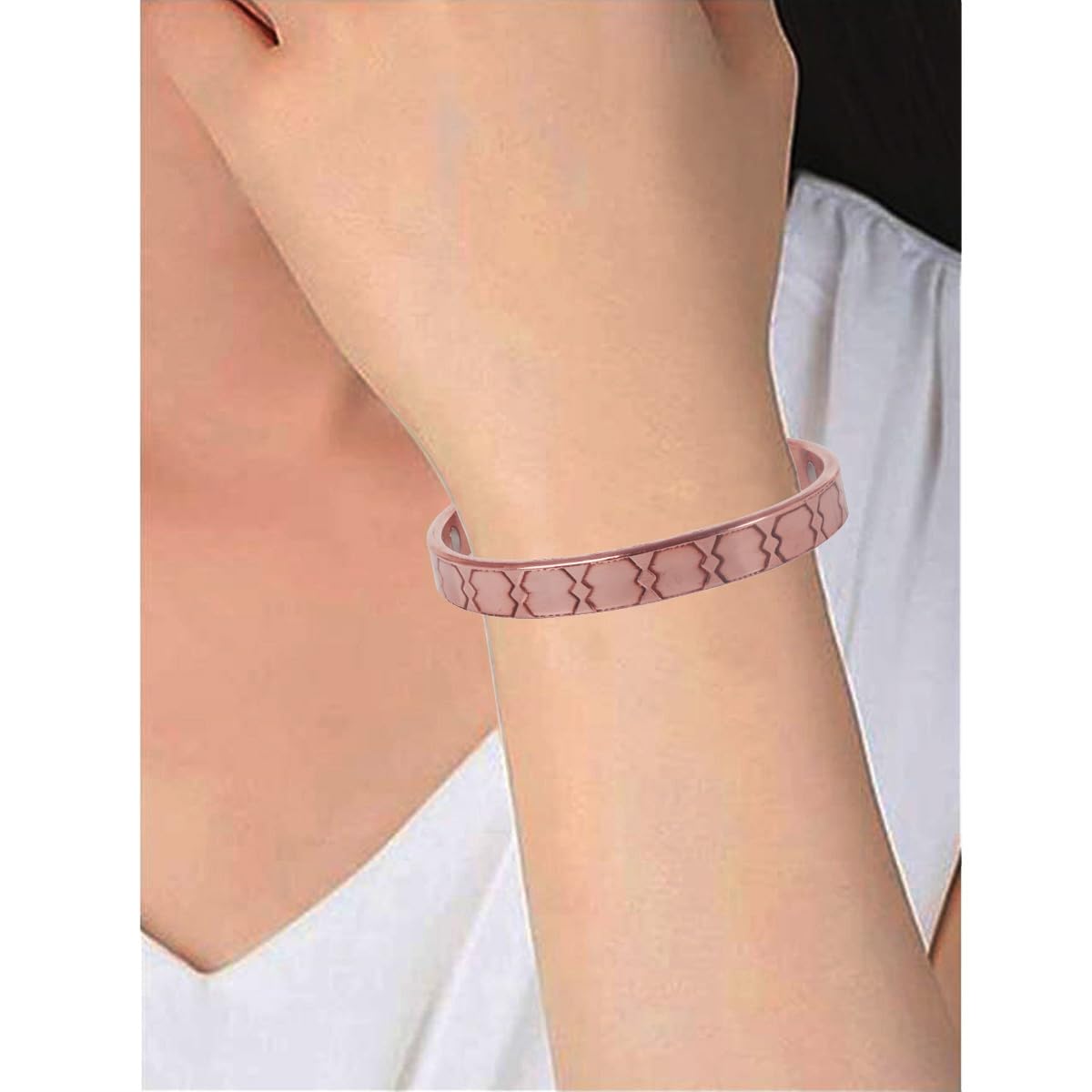 Touchstone Handcrafted My Skilled Artisans Geometric Hand Forged With Solid High Gauge Pure Copper Magnetic Bracelet In Natural Tone For Women And Men.