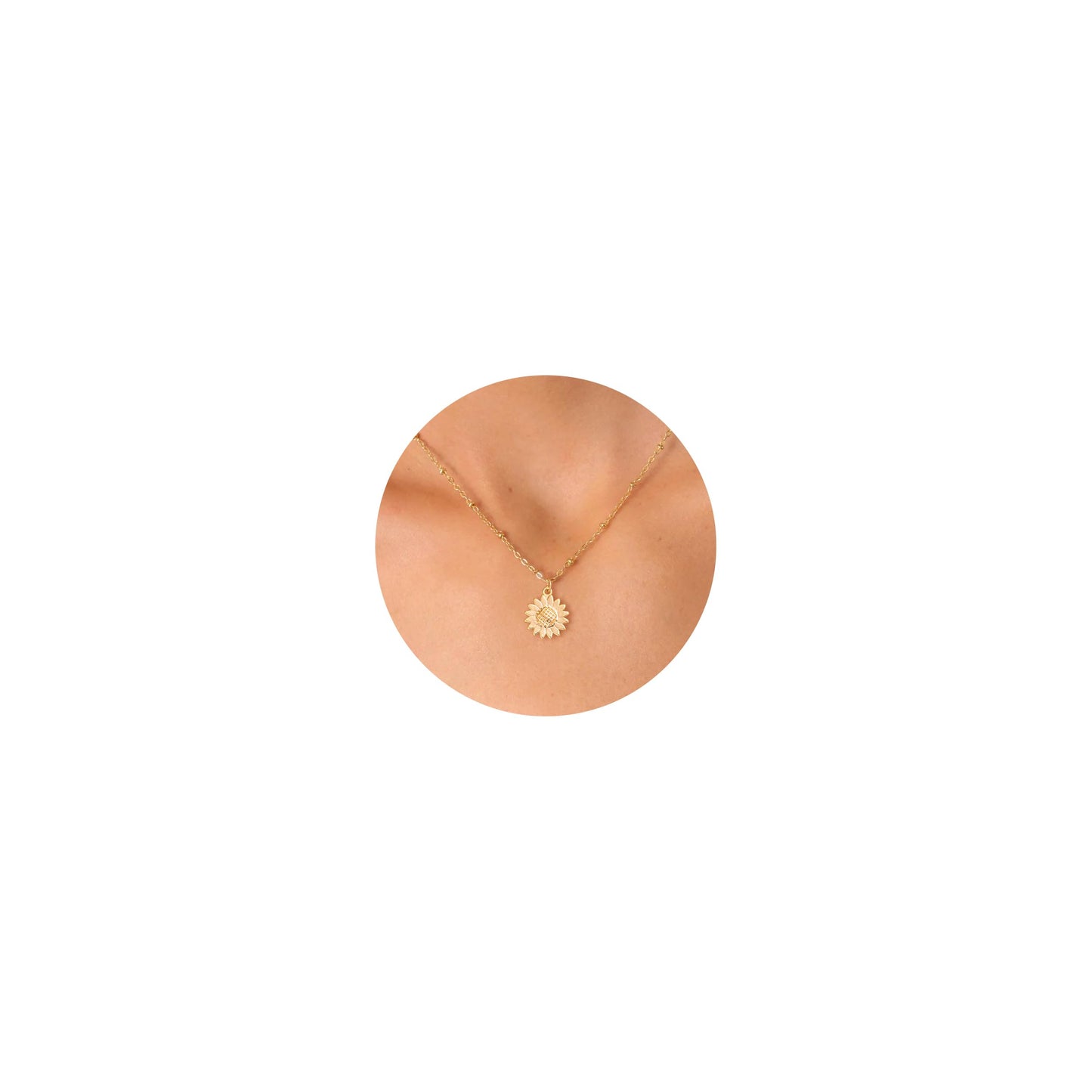 BSGRL Gold Necklace for Women: 14K Gold Plated Dainty Sunflower Necklace 16.5”+2” ext